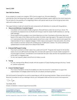 Letter - Child Care Partner - June 2020